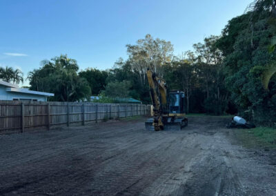 Cleared demolition site prepared for residential construction after clean-up